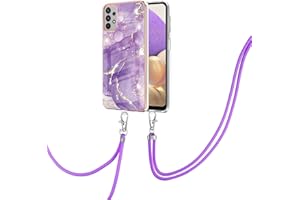 VQWQ Lanyard Silicone Coque pour Samsung Galaxy A13 4G - Coque avec Bandoulière Amovible avec Antichoc Marbre Peint TPU Ultra Mince Cover pour Samsung Galaxy A13 4G [YB] -Violet 1