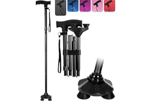 LEYCHVES Walking Stick for Women, Folding Adjustable Walking Sticks for 5.2FT-6.1FT Ladies, Free Standing Cane with Pivot Tip, Collapsible Walking Stick for Elderly