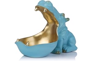 QIANLING Piatto per caramelle e ciotola per chiavi con statuetta di ippopotamo - Statua di ippopotamo in resina unica per la scrivania dell'ufficio e l'arredamento del tavolo d'ingresso
