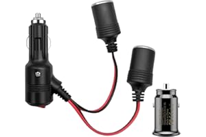 GIANTDEER 12V 24V Steckdose 2-Wege-Splitter Y Adapter 15AWG, 15A Sicherung, Auto Zigarettenanzünder Kabel mit Schalter One Drag Two Female Chassis +5V 3.1A Mini Autoladegerät[13cm|15A|15AWG]