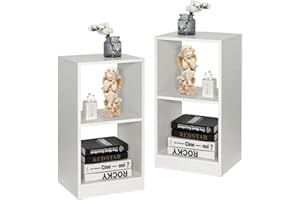 COSTWAY COSWAY 2 Estanterías de Salón, Librería de 2 Niveles Blanca, Mesa Auxiliar, Dispositivo Antivuelco, 38 x 33 x 72,5cm, Estudio, Dormitorio, Sala de Estar