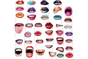 FPEAOB 40 Piece Party Photo Booth Props DIY Photo Props Set Multicoloured Cardboard Carnival Wedding Birthday Christmas Hen Party