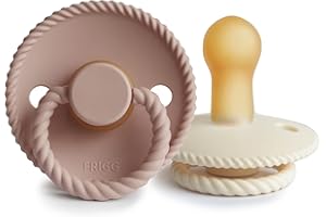 FRIGG Rope Schnuller 2 Packung | Latex Schnuller | BPA-Frei | Hergestellt in Dänemark | Symmetrischer Sauger in Kirschform (Blush/Cream, Größe 2 (6-18 Monate))