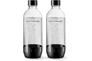 Sodastream Classic - 2 x Reusable, Dishwasher Safe Water Bottles, 1L Carbonated Bottles, Compatible with Gaia, Terra, Art and Enso, BPA-Free Plastic, Black