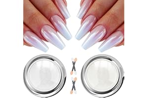 GJNL White Pearl Chrome Nail Powder - Aurora Shimmer Clear Nail Powder Mermaid Iridescent Chrome Pigment Powder for Nails, Gifts for Women Nail Glitter for Nail Art Manicure DIY Salon