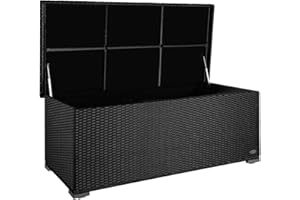RS Trade® exclusive 'Sienna' 650l Polyrattan Garten Kissenbox aufbewahrungsbox wetterfest wasserdicht 155 x 73 x 60 cm, Auflagenbox mit verstärktem Deckel und Gasdruckfedern, als Sitztruhe, Schwarz