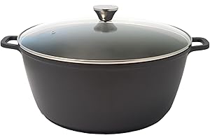 Baumalu, Mijoteuse Haute 36 cm en Fonte d'Aluminium Noir, Intérieur Anti-Adhérent Whitford Xylan Plus, Couvercle en Verre avec Bouton Inox, Compatible Tous Feux y compris Induction