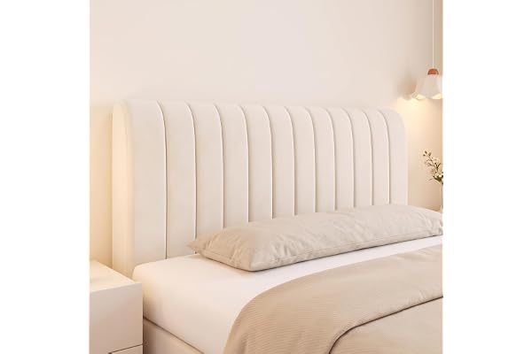 LOMUG Säng sänggavel överdrag 180 cm, beige quiltad tjock sänggavel med fyllning, dammtätt stretchigt sängskydd, sänggavel, headboard skydd, tvättbart