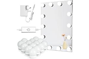 Star Vision 14-Bulb Vanity Lights for Mirror, DIY LED Makeup Lights Kit with Double-Sided Stickers, Plug-in UK Power Adaptor & Touch Dimmer, 6,000K, 1350 Lumens, 6 Meters Length (Mirror Not Included)