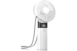AJVV Ventilador de mano, ventilador de mano portátil de 5 velocidades, ventilador de mano recargable por USB de 4800 mAh con pantalla LED, mini ventilador plegable de 180°, funciona con pilas, Slilent