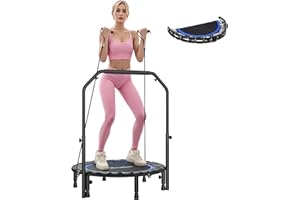 SPORTNOW Trampolín de Fitness Adultos Ø102 cm, Cama Elástica Plegable con Mango Ajustable de 4 Niveles y Bandas, para Entrenamiento Piernas Cuerpo en Hogar Oficina Gimnasio Exterior, Carga 150 kg