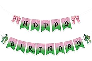 BOXOB Pancarta de Decoración para Fiesta de Brujas, Pancarta de Feliz Cumpleaños Rosa y Verde Corona Sombrero Mágico Lazos Guirnalda para Suministros de Fiesta de Cumpleaños con Temática de Brujas