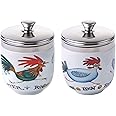 BIA International - Set Of 2 Porcelain Egg Coddlers - Chasing Chickens Design By Clare Mackie - Egg Boiler Kitchen Gadgets - Sous Vide Cooking Pot