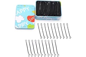 Hanyousheng Horquillas, 200 Pinzas Cabello Onduladas de Metal, Horquillas pelo Mujer, con Caja Portátil para Mujeres Niñas（negra）