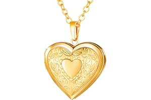 U7 Coeur Locket Collier pour Femme Photo Personnalisable Acier Inoxydable/Cuivre, Chaîne 50+5cm, Pendentif Médaille Porte Photo dedans Bijoux Photo Locket Personnalisé