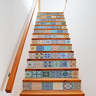 Extsud Set de 13 Pcs Sticker Carrelage Sticker Escalier DIY Autocollant Mural Style Mexicain 100x18cm/pcs