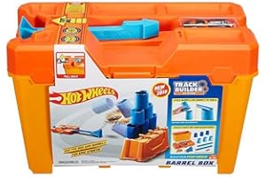 Hot Wheels GCF91 - Track Builder Fässer-Stunt Box und Starter, Spielzeug Autorennbahn ab 6 Jahren