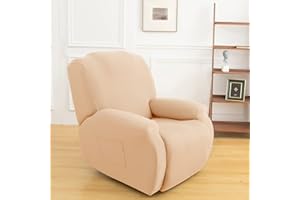 QELUS Stretch Recliner Chair Cover,4-Pieces Sofa Cover Slipcover Couch Covers,Armchair Cover Non-Slip Furniture Protector,Elastic Spandex Soft Recliner Chair Protector with Side Pocket(1 Seater Cream)