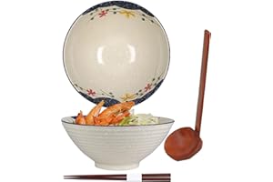 TUYINES Miska Ramen, japońska miska ceramiczna, zestaw misek ramen z łyżeczką pałeczek, miski do zupy 1200 ml, miska na ramen w stylu vintage, miseczki do musli, salaterki, azjatyckie naczynia
