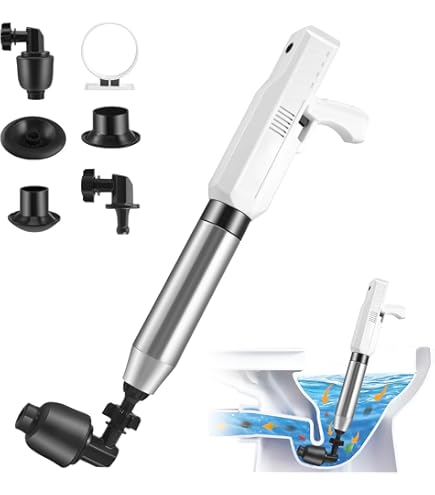 Elektrische afvoerreinigingspomp, wc-afvoerreiniger, pomp van roestvrij staal met barometer, 4 adapters van rubber, ontgrendeling voor badkamer, keuken, toilet, vloerafvoer, wastafel