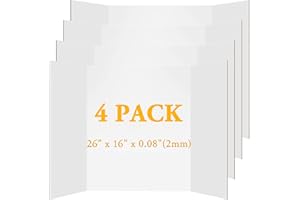 AKONEGE 4 Pack White Tri Fold Presentation Board 400x666 mm Medium Size Display Board Lightweight & Foldable Posterboard for Drawing, School Projects, Showcasing Artwork