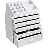 SONGMICS Grande Organizzatore per Cosmetici in Acrilico, Custodia Porta Trucchi con 6 Cassetti, per Tavolozza, Pennello, Fond