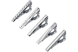 CYLEIBE Mens Tie Clip Set - 5 PCS Short Styles Necktie Bar Pinch Clip, Stylish Silver Tie Pins for Wedding Business