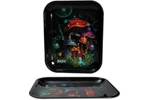 Black Leaf Metal Rolling Tray Mushroom - 340x275x27mm
