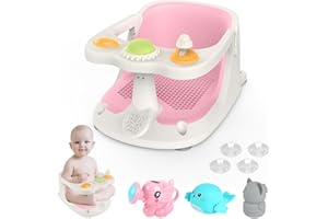 Aragallant Baby Badesitz ab 6 Monate, Badewannensitz mit 4-starken Saugnäpfen, Rutschfester Badesitz Baby mit Spielzeug, Sicherer Badstuhl für Kleinkinder (Rosa)
