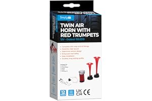 Simply HN20 Twin Air Horn With Red Trumpets - All Inclusive Kit - Booming Sound - Extremely Durable - Maintenance Free