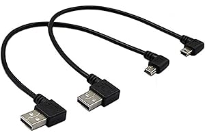 CERRXIAN Przedłużacz USB 2.0, 25 cm, mini USB, mini USB, kąt prosty i lewy róg, męski na USB do typu A 2.0, lewy kąt, męski, synchronizacja danych i kabel do ładowania (1 para)