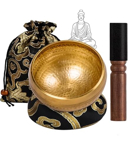 Campana Tibetana In Ottone Con Paletta E Cuscino, Set Completo Per Meditazione, Yoga E Rilassamento, Suono Armonico E Design Elegante