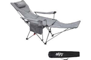 #WEJOY Sedia da Campeggio Pieghevole Reclinabile Imbottito, Sedia Sdraio da Spiaggia Portatile, Schienale Regolabile, Poggiapiedi Staccabile, Sedia Pieghevole per Giardino Interno Esterno, Grigio