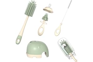FOVNOT Goupillon Biberon Bébé, Brosse Biberon pour Biberon en Silicone avec Goupillon à Long Manche, pour Tire Lait, Tétines, Gobelets, Brosse De Nettoyage avec Support