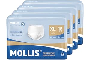 MOLLIS Pantalones Incontinencia para Adultos, Bragas Absorbentes para Hombres y Mujeres, Protección contra las fugas durante toda la noche, Control de Olores, Talla XL, 64 Unidades