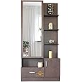 CASPIAN Engineered Wood Single Door Wooden Vanity Dressing Table (Brown) | Pre-Assembled Furniture with Mirror | Makeup & Accessories Storage Organizer with 4 Shelves, 1 Cabinet & 1 Drawer
