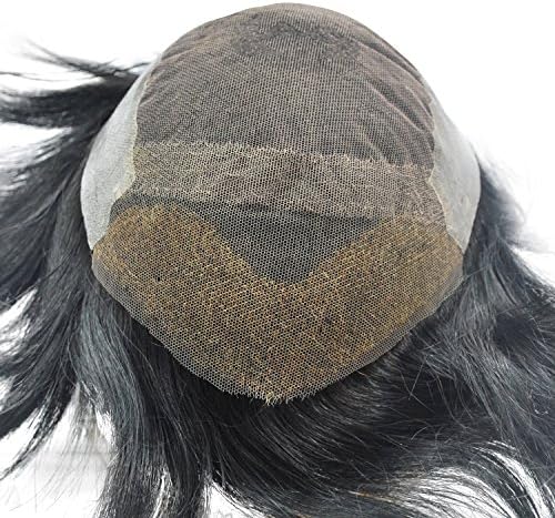 Jet Black Toupee for Men 1# Mens Lace Front Hair Piece System Cutable Base (10*7.5")