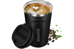 Artlive Travel Mug, Coffee Cup Insulated & Reusable Travel Cup - Thermal Stainless Steel Eco-Friendly with Leakproof Lid - Hot & Cold Coffee Mug 380ml (Black)