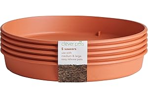 Clever Pots Lot de 5 soucoupes Pot de Fleurs - Une Utilisation avec des Pots de Taille Moyenne et Grande - en Plastique - Résistant aux intempéries et léger - Couleur Terre Cuite (503881)