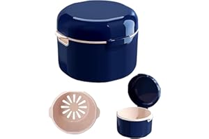 MOKEUM Denture Case, Denture Cup for Soaking Dentures, Denture Bath Box with Rinsing Basket, Portable False Teeth Storage Containers, Thorough Cleaning of Dentures, Retainer, Clear Braces (Blue)