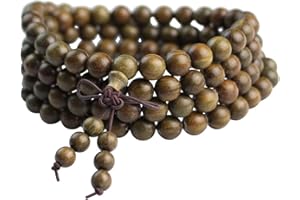 MAYTING 108 Perline Bracciale in Legno di Sandalo Naturale Mala Tibetano in Legno di Sandalo Verde Buddha Collana con Perle di Preghiera Bracciale Avvolgente per Meditazione Yoga