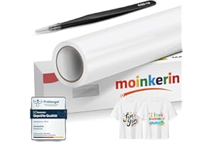 moinkerin ​​Blanco​ Vinilo Termoadhesivo Textil y Vinilo Textil Termoadhesivo 30.5x400cm con Pinza Acero - PVC para Planchar Camisetas DIY y Telas​