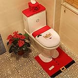 Ruikey Happy Santa Toilet Set Funda de asiento y alfombra y caja de tejido Caja de regalo Decoraciones de Navidad