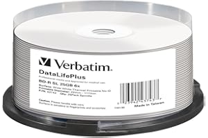 Verbatim 43743 Blu ray BD-R simple couche DL + Surface imprimable totale pour imprimante thermique 6x 25 Go Pack de 25