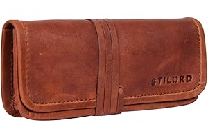 STILORD 'Lenny' piórnik etui skórzane vintage ma³y piórnik skórzany elegancki dodatek skórzany idealny jako piórnik etui pisarskie i portfel prawdziwa skóra bawolego, Kolor:koniakowy br±z