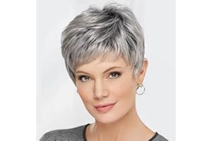 AIYLMZ Pelucas cortas grises de corte pixie con flequillo para mujer Pelucas grises elegantes y esponjosas en capas Pelucas sintéticas naturales resistentes al calor y esponjosas (Gris)