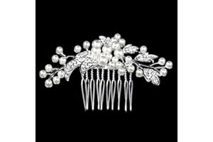 Txian Wedding Bridal Bridesmaid Flower Crystal Rhinestones Pearls Hair Comb Clip (Pearl)