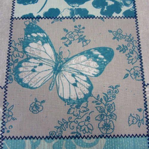BW Grey Mint Teal Patchwork Fabric Butterflies Roses Ornamental