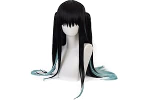 maysuwell Cosplay Wig Black Blue Gradient Long Hair Anime Wig for Women for Halloween Carnival Costume Party with Wig Cap