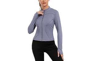Gyabnw Maglietta Sportiva a Manica Lunga Crop Top Pullover Sport Athletic Gym Maglia Fitness con Mezza Zip e Pollice Foro